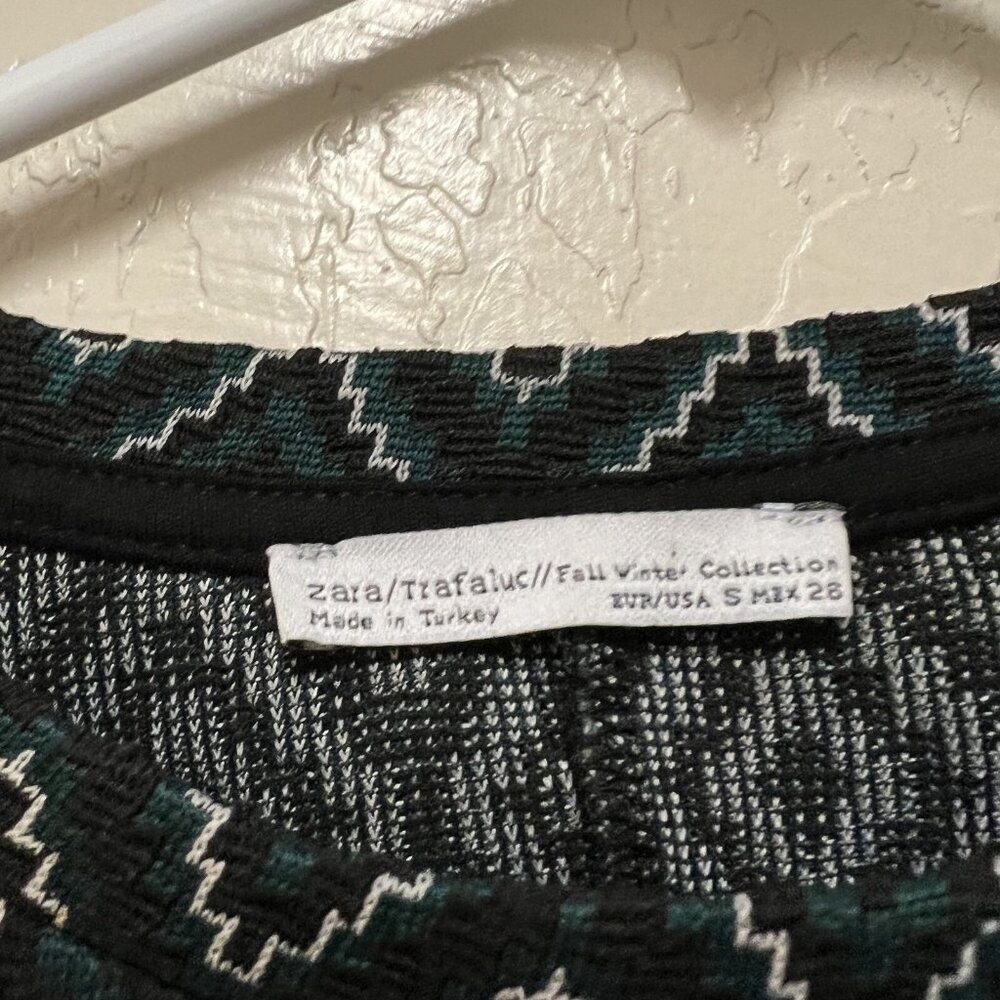 Zara Women’s Green & Black Geometric Pattern Mini Dress Size S - Picture 6 of 7